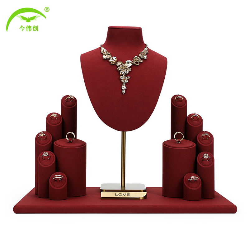 酒红色超纤首饰陈列架项链模特耳钉耳环手链手镯戒指珠宝展示道具
