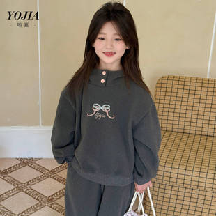 YOJIA女童套装冬款2025新款洋气时髦大童加绒加厚儿童两件套冬装