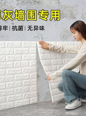 掉灰墙墙纸专用自粘防水防潮3d立体墙贴墙围护墙板墙壁纸背景翻新