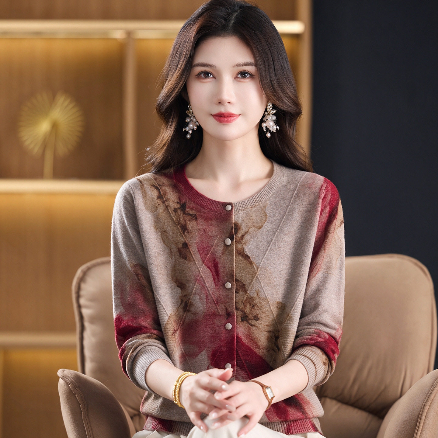 【100%纯山羊绒】针织羊绒衫上衣打底衫女厚款秋冬中老年妈妈毛衣