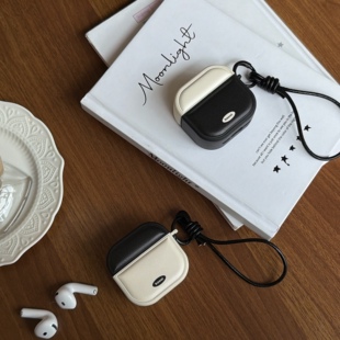 一家不会撞壳 皮黑白拼接耳机保护套新4代无线蓝牙耳机壳AirPodsPro2代百搭AirPods3代pro3保护套 店磁吸个性