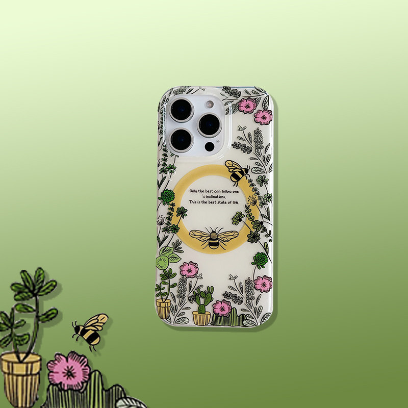 一家不会撞壳的店夏日磁吸蜜蜂花丛适用16promax透明手机壳iphone16pro小清新15promax14超火文艺围