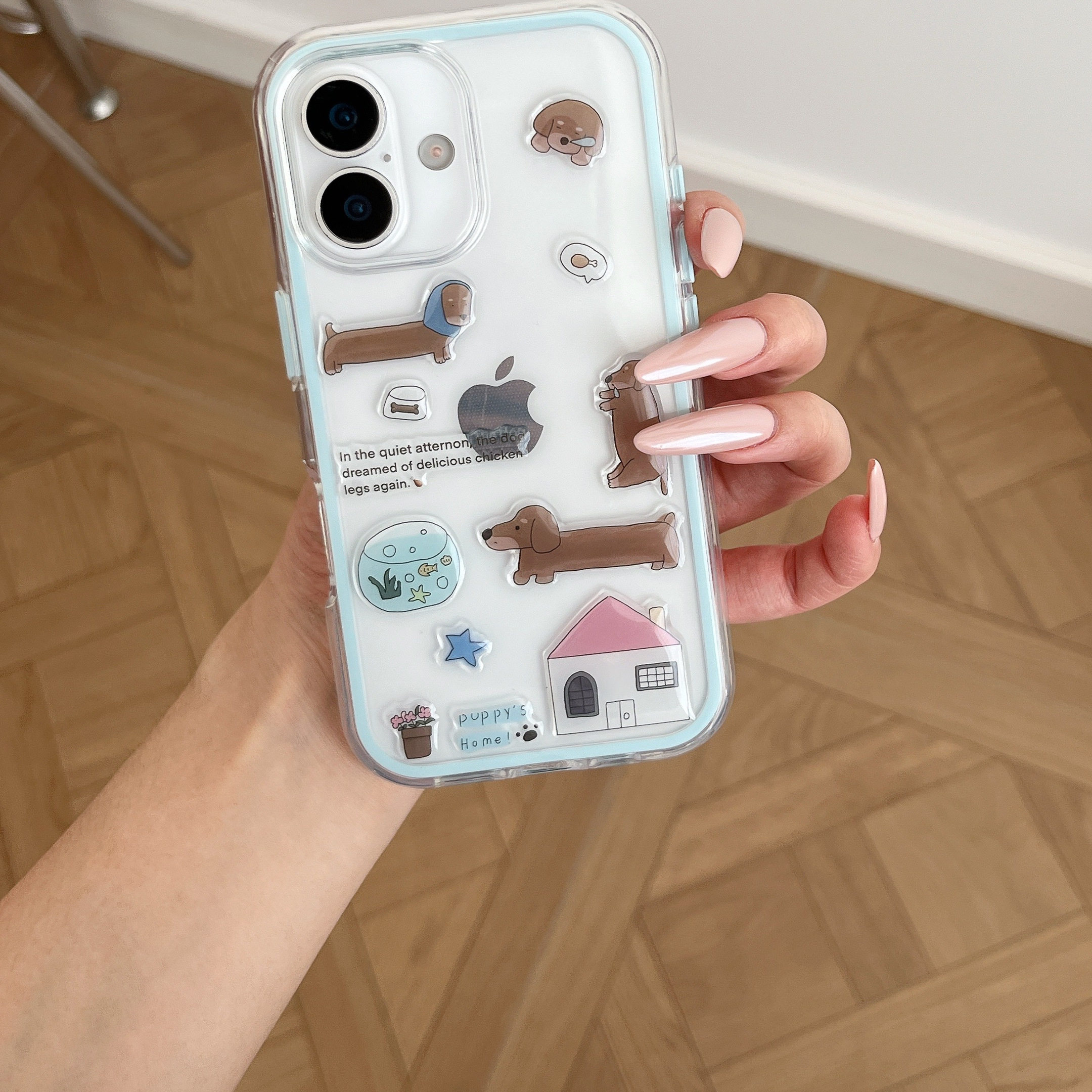 一家不会撞壳的店少女小清新滴胶卡通腊肠狗适用华为苹果17proP80手机壳iPhone15plusM70透明手感16P保护套14