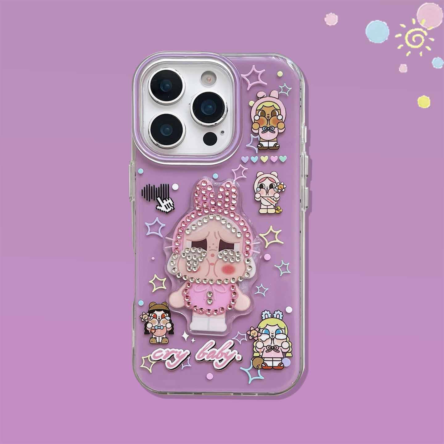 一家不会撞壳的店卡通闪钻哭脸手机壳适用苹果16pro萌翻可爱小人P80p手机壳iPhone15plusM70可爱14保护套13