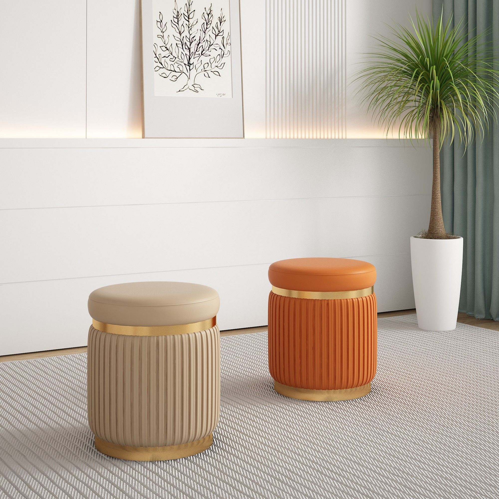 凳子化妆凳 轻奢北欧现代简约高端设计师网红ins梳妆凳卧室圆皮凳