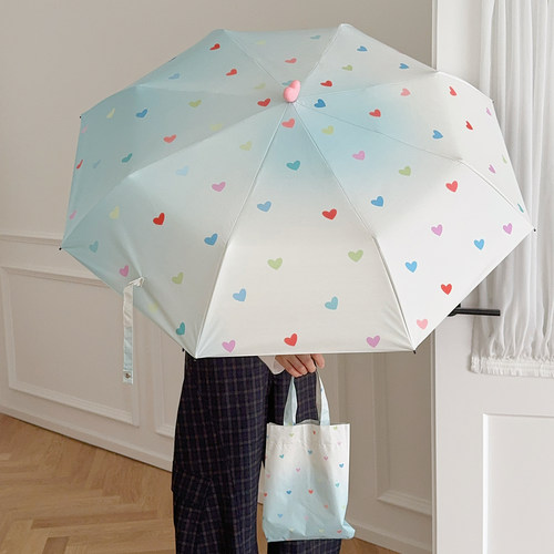 渐变爱心全自动雨伞女晴雨两用太阳伞防晒防紫外线折叠遮阳伞ins