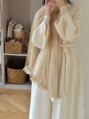 Rosemary束【西芙】春日植物染雾感双层真丝棉拼纱围巾披肩