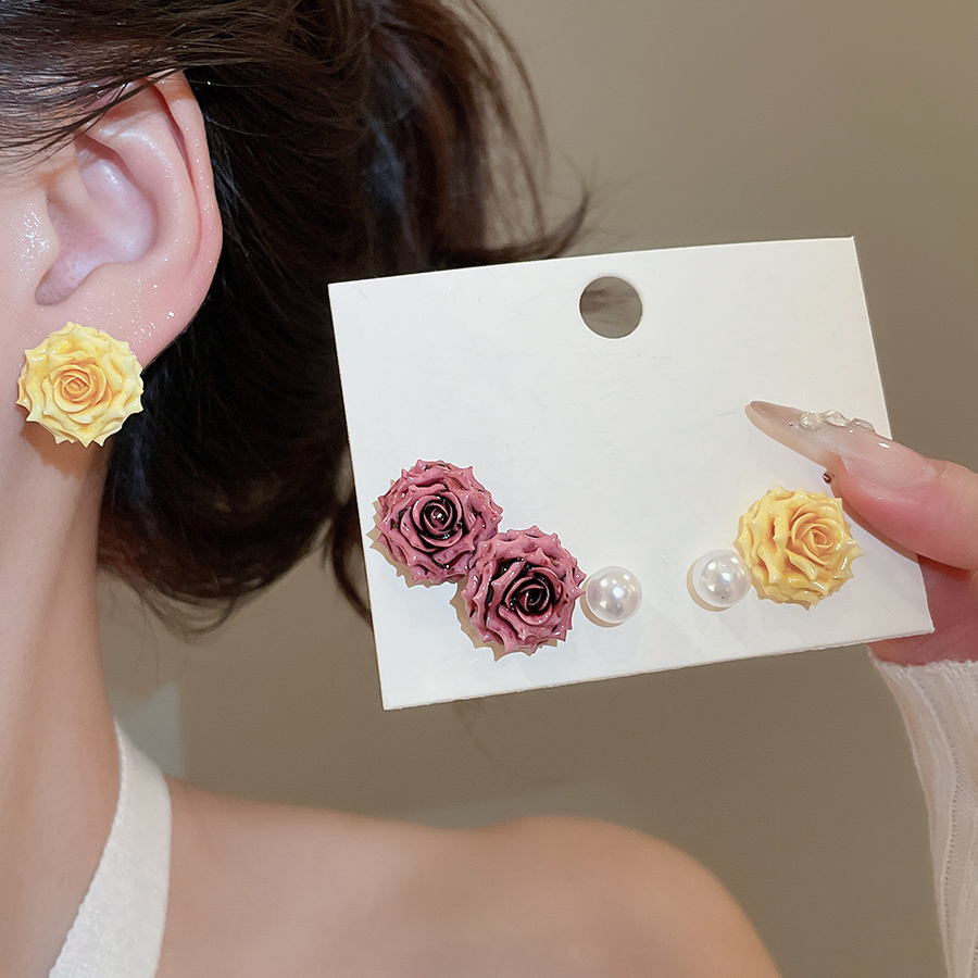 MEILAIFUREN高端定制复古珍珠玫瑰花耳钉绝美法式优雅精致耳饰品