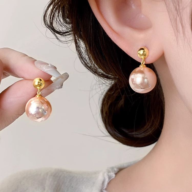 法式大珍珠耳钉女小众设计耳饰