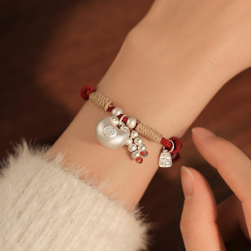 MEILAIFUREN本命年红绳手串闺蜜女手镯999纯银胖福手链2026过新年