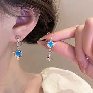 MEILAIFUREN高端定制蓝色星星耳钉女轻奢高级感海边925银针耳环