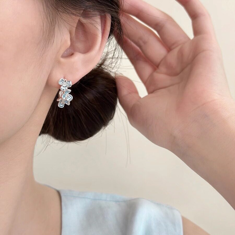 花朵锆石耳环圈圈女夏独特