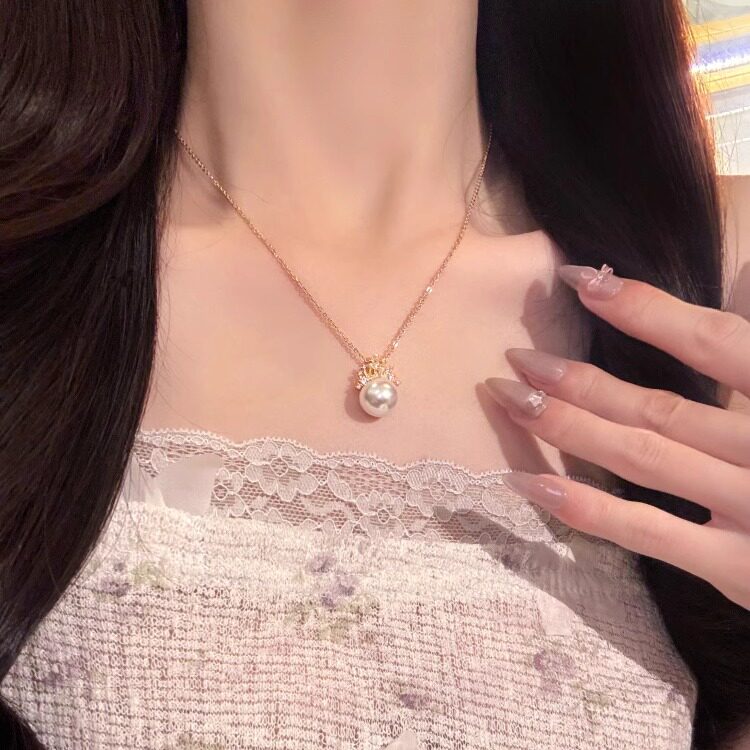 皇冠珍珠项链女款锁骨链