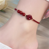 MEILAIFUREN高端定制朱砂脚链女平安扣红绳编织脚绳夏性感脚踝链