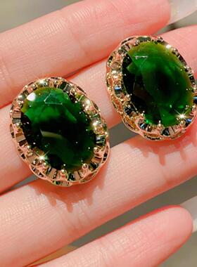 MEILAIFUREN高端定制 祖母绿色耳钉复古法式气质耳环小众港风耳坠