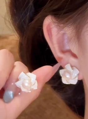 MEILAIFUREN高端定制白色花朵耳环女高级s925银针防过敏耳饰耳坠