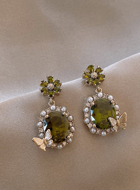 MEILAIFUREN高端定制绿色锆石蝴蝶耳坠耳钉女轻奢高级感大气耳环