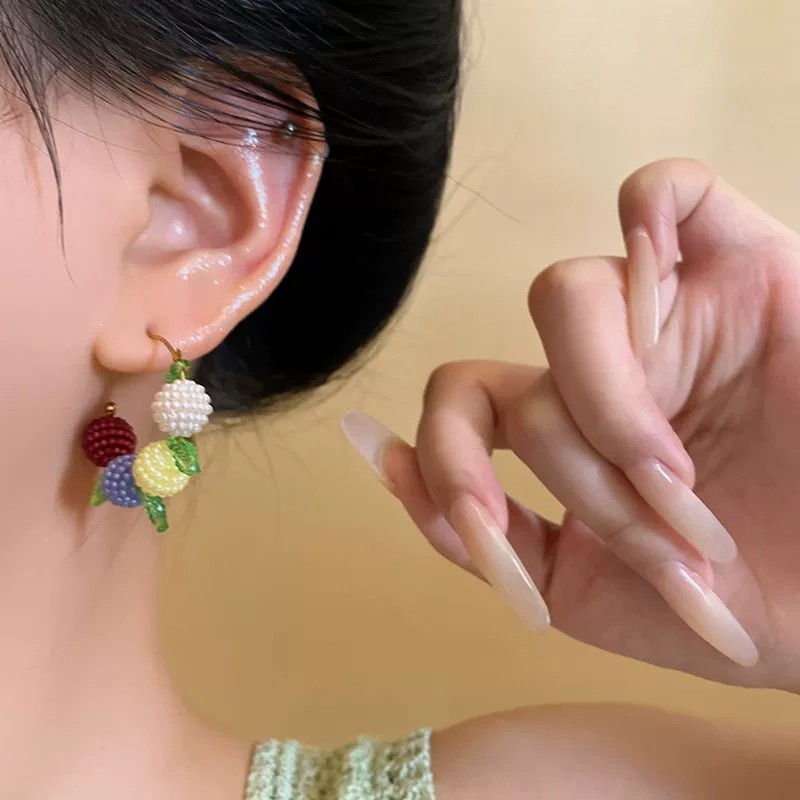 水果耳环女彩色珠子草莓造型耳饰