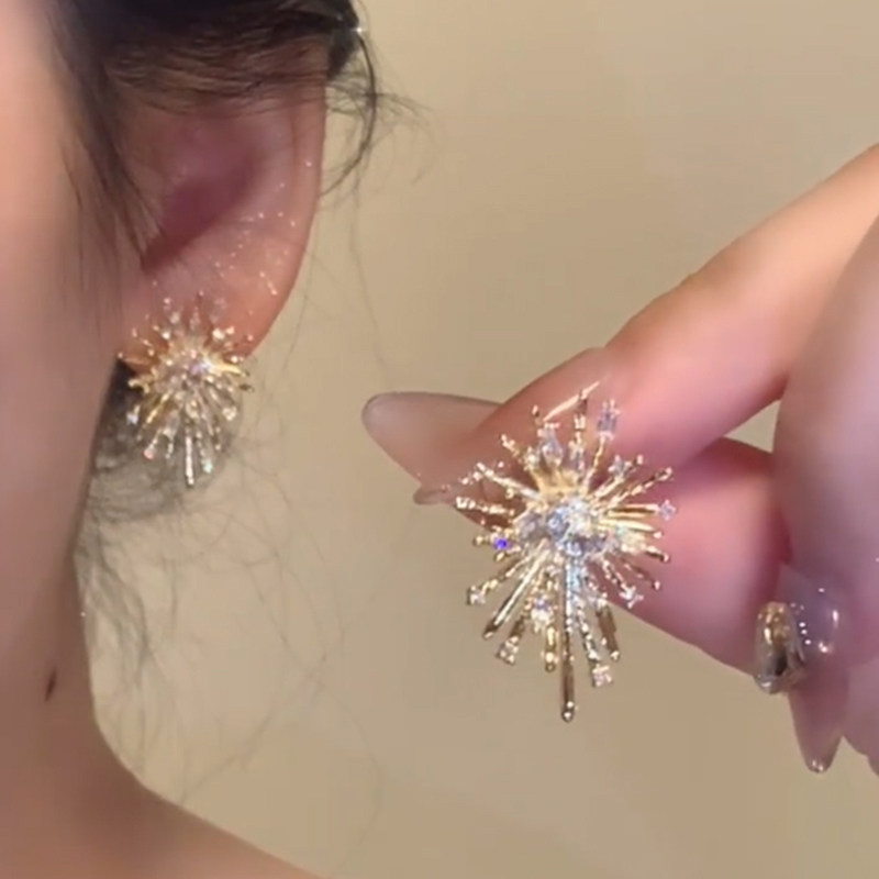 金色烟花耳钉女纯银新款爆款耳环