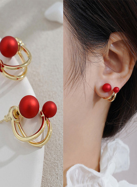 MEILAIFUREN高端定制 红色新年耳钉轻奢高级感耳环气质纯银耳饰