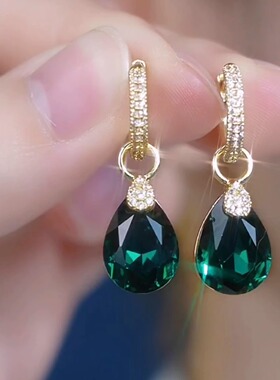 MEILAIFUREN高端定制轻奢高级感绿色锆石水滴耳坠百搭气质耳扣
