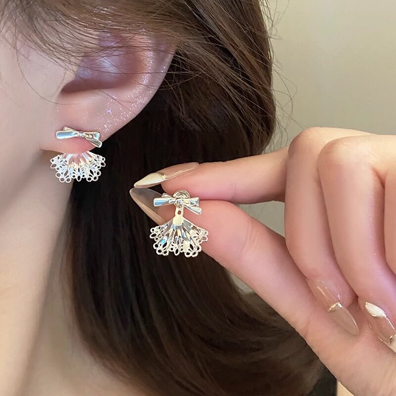 蝴蝶结蕾丝前后耳钉小众设计