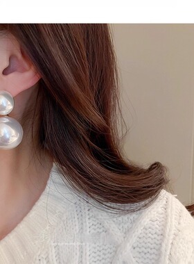 MEILAIFUREN高端定制白色大珍珠耳钉夸张耳环潮小众轻奢夏季耳饰