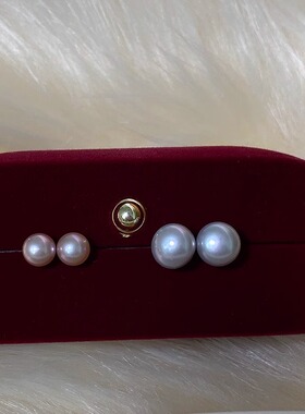 MEILAIFUREN高端定制 纯银天然粉紫色/灰色淡水珍珠耳钉耳饰女