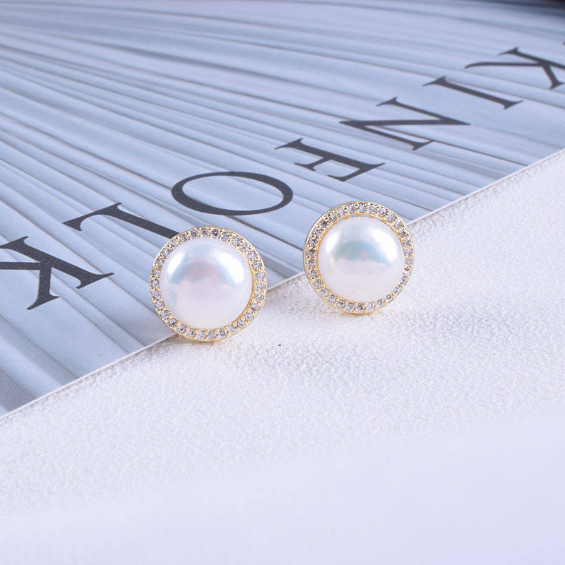 MEILAIFUREN高端定制 天然淡水珍珠耳钉防过敏气质纯银耳环耳饰