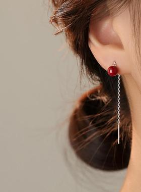 MEILAIFUREN高端定制 925纯银朱砂耳线本命年红色耳钉2025耳环