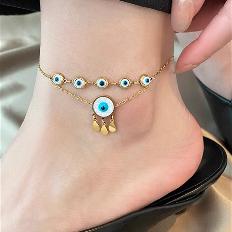 MEILAIFUREN高端定制钛钢恶魔之眼脚链女不掉色小众设计个性足链