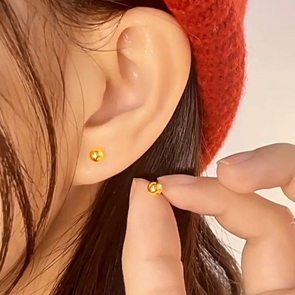 MEILAIFUREN高端定制日韩迷你金豆豆耳钉女纯银高级感耳环小巧