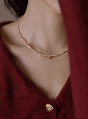 香槟色串珠水晶项链轻奢小众