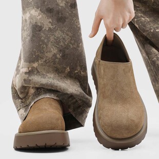 2026春季新款厚底7cm隐形增高全包勃肯鞋男户外休闲一脚蹬乐福鞋