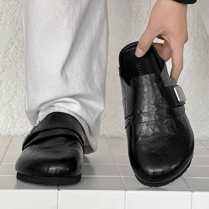 2026夏季新款皮面包头半拖鞋男女透气勃肯鞋老钱风无后跟乐福鞋潮