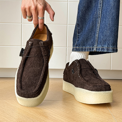 乐福鞋厚底增高旋转扣方头皮鞋