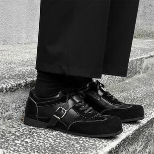 小众设计低帮情侣鞋 英伦风平底德训鞋 复古方头皮鞋 新款 男2026春季