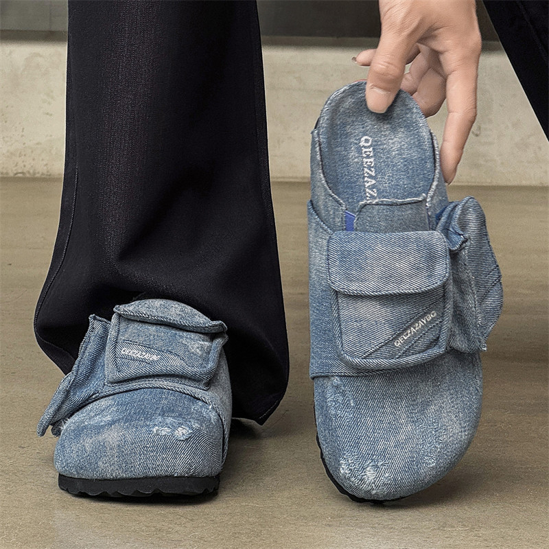 小众户外休闲勃肯鞋牛仔包头半拖鞋男女夏季透气懒人一脚蹬穆勒鞋