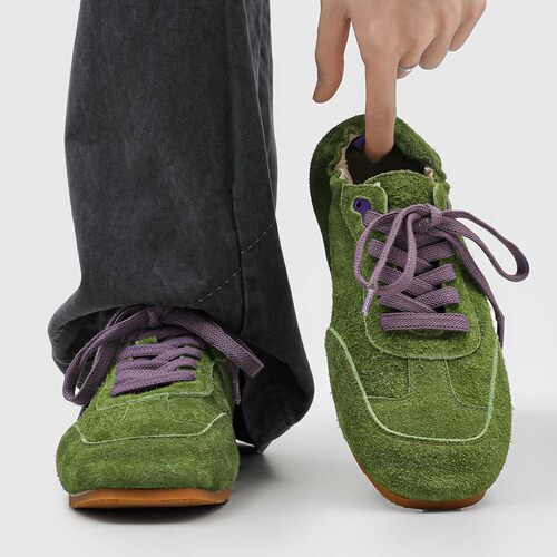 美式复古绿色德训鞋翻毛皮板鞋