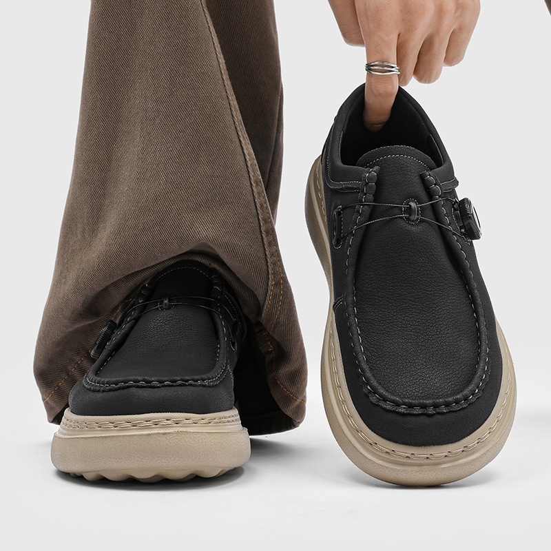 旋转纽扣休闲皮鞋底增高工装鞋