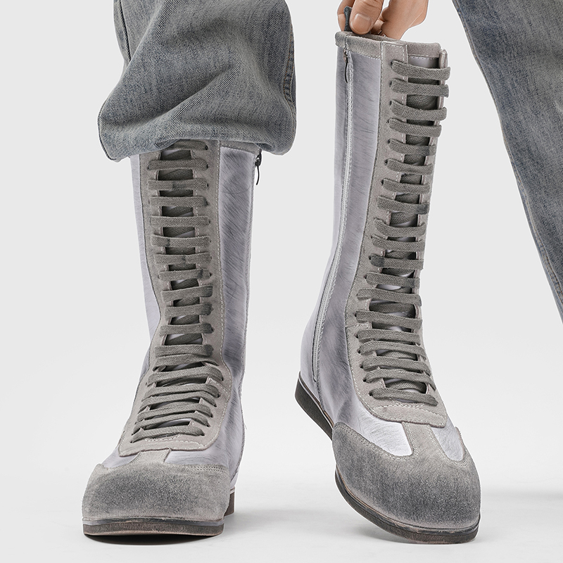 5cm隐形增高马丁靴做旧长筒靴