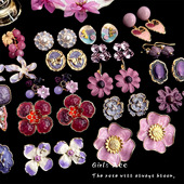 超仙紫色滴油耳钉高级感耳饰 复古油画感花朵耳环法式 New Soul