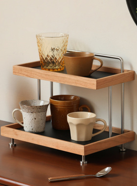 斗合原创中古风樱桃木化妆品收纳架多功能桌面整理杯子香水置物架