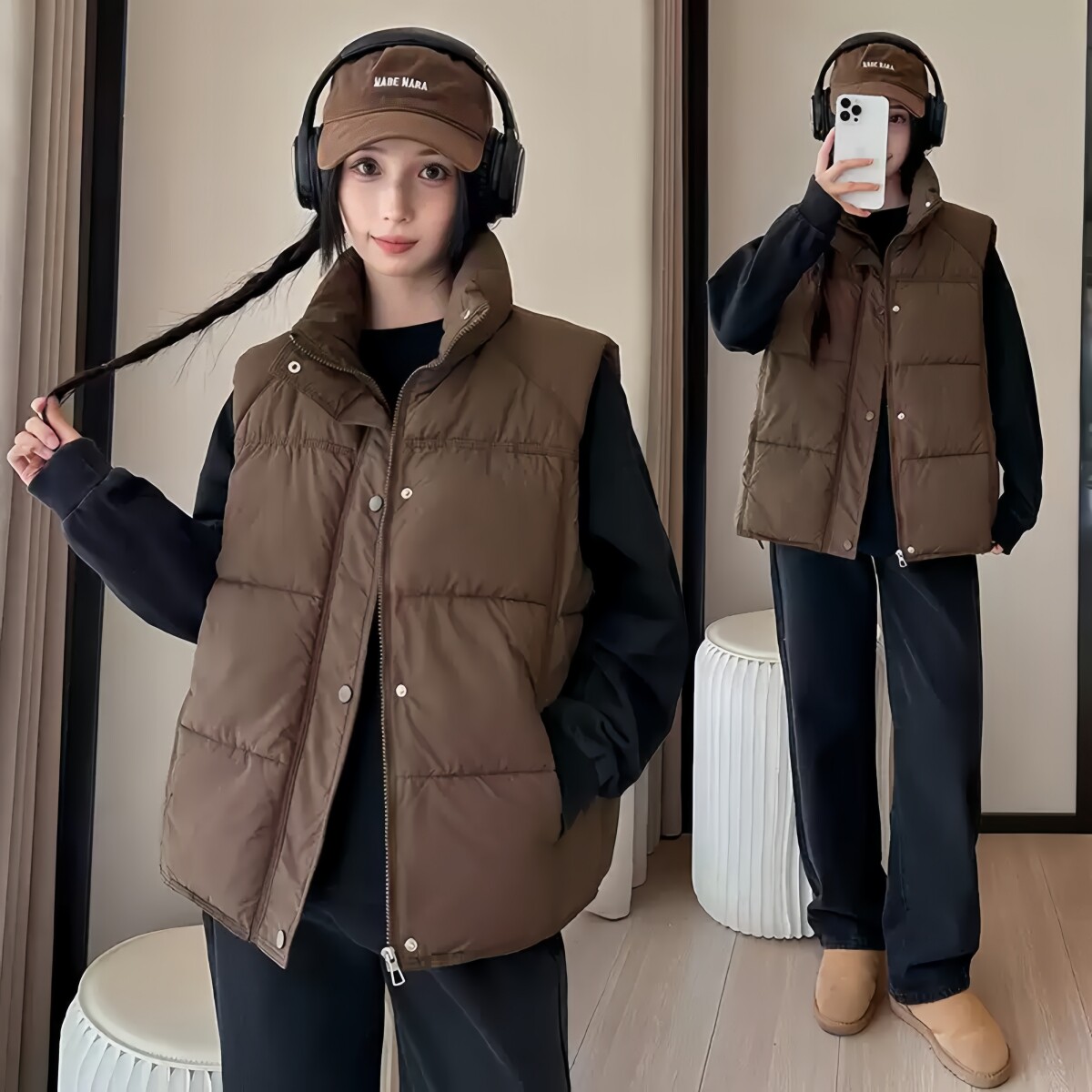 超好看减龄 胖mm大码立领棉服马甲女秋冬泡芙显瘦百搭马夹外套609