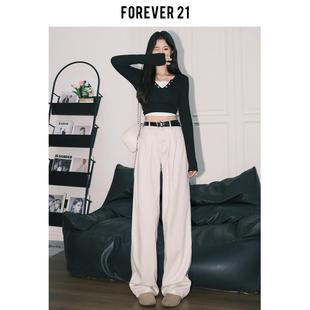 Forever21爆款白BJH-7945色高腰阔梨腿直牛仔裤女美式设计感宽松