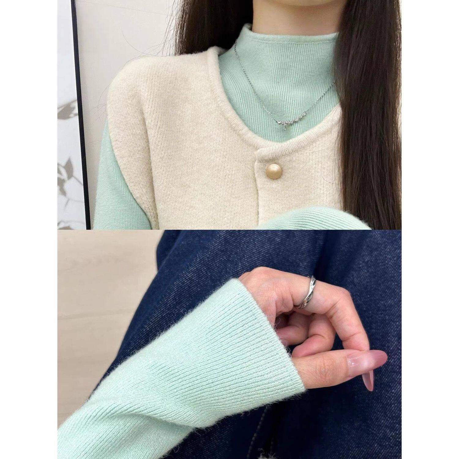 少女感温柔气质内搭上衣女秋冬半高领基础保暖针织打底衫长袖毛衣