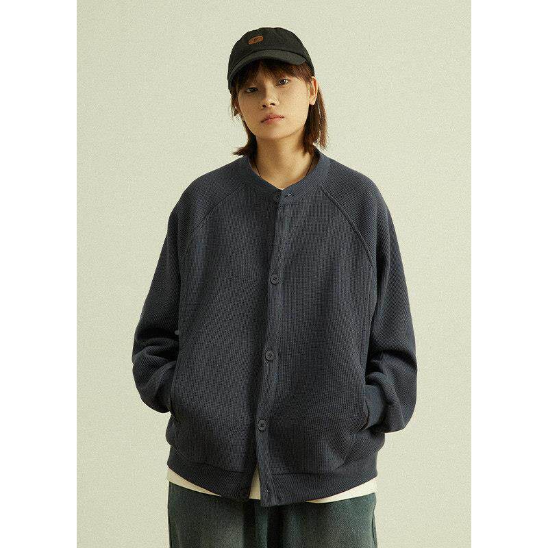 Goodorth日复古卫单排扣针系织LNE开衫圆领长袖衣外套中性男N女同