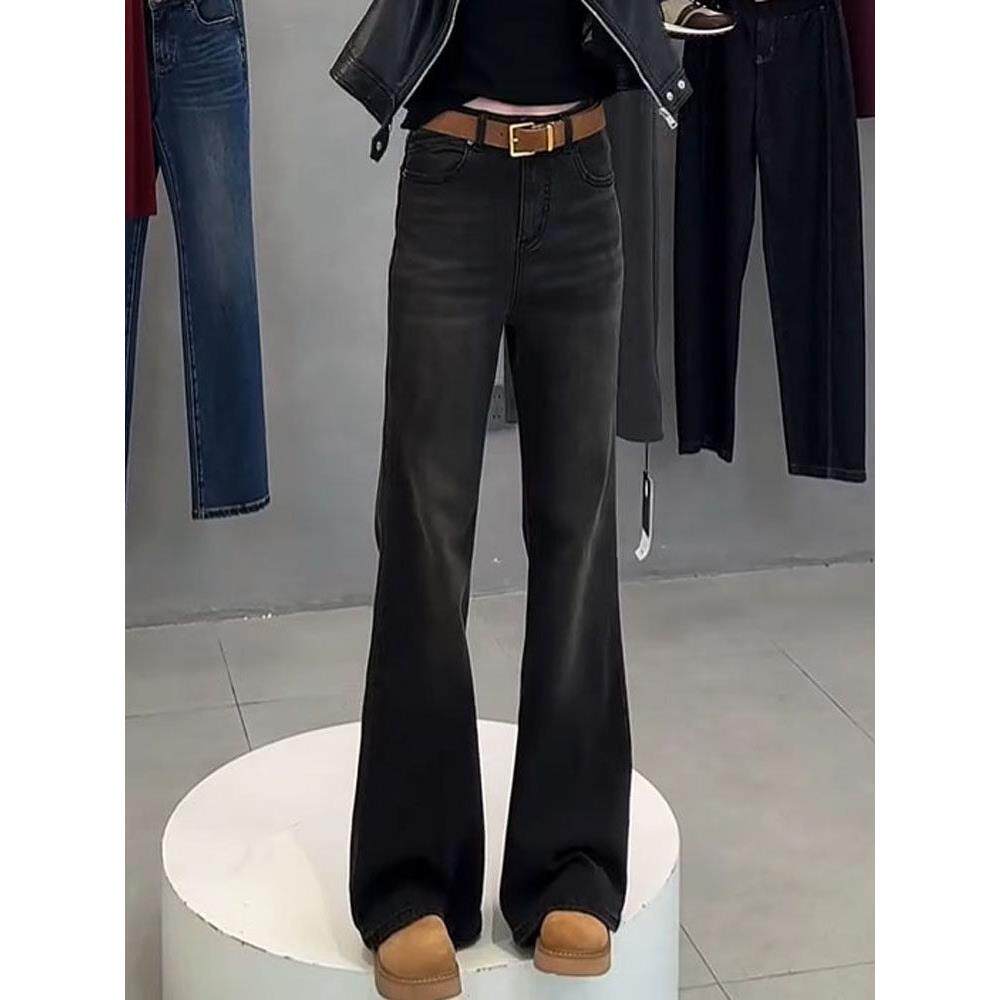 大阔码女瘦装2BYP0腿25年春季高腰弹力微喇牛仔裤胖mm显显长直筒