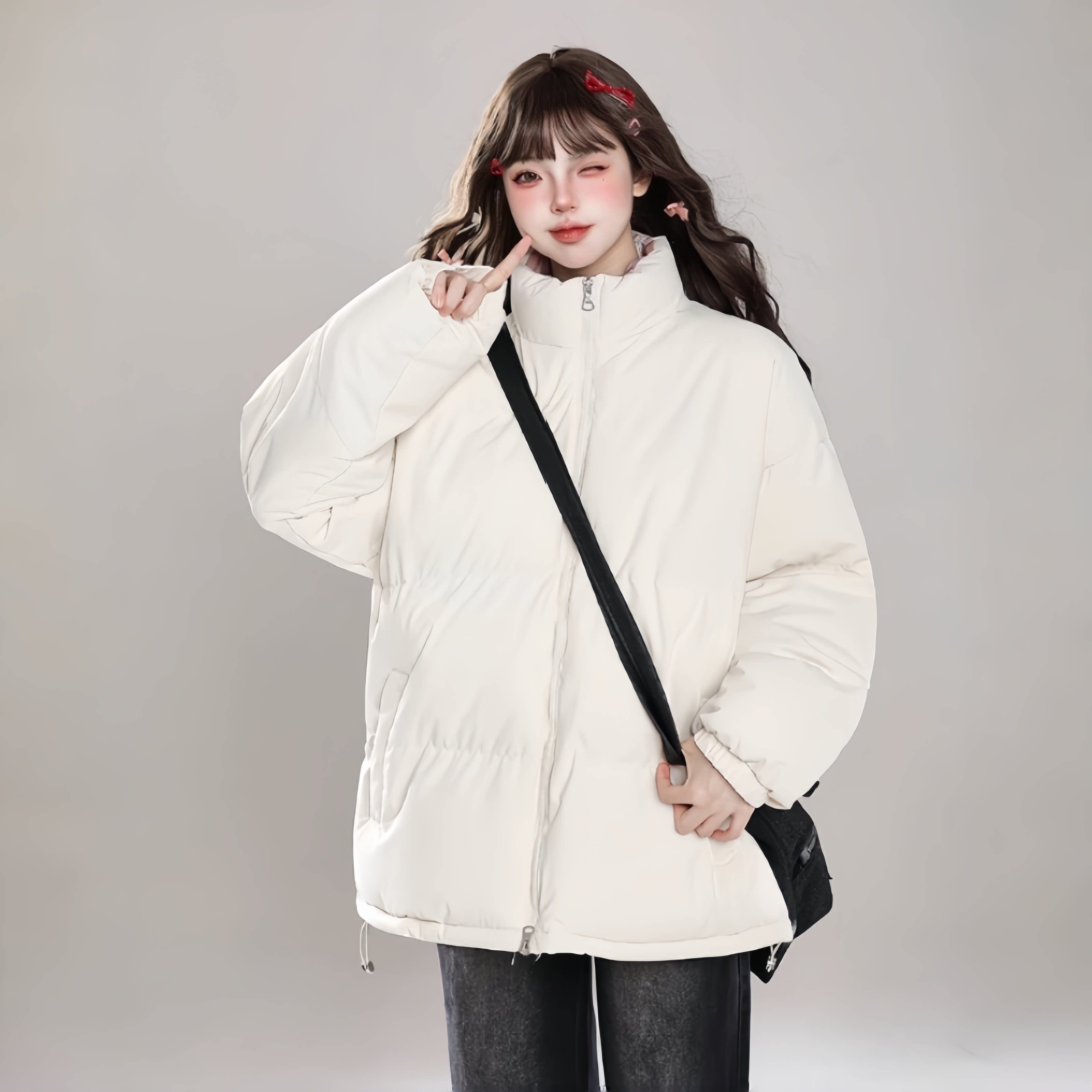 加大码胖妹妹羽绒棉服女秋冬新款韩版简约宽松百搭保暖加厚外套