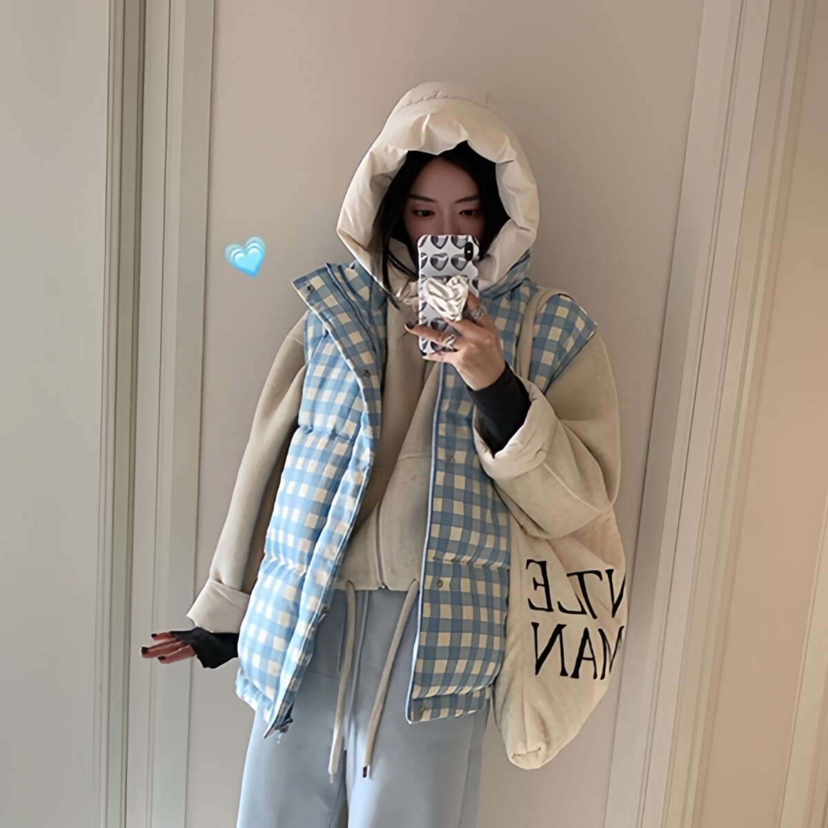 超好看减龄 胖mm大码格纹保暖棉服背心马甲女秋冬小个子外穿潮603